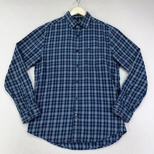 Racing‎ Green Touring Flannel Shirt Mens Small Blue Plaid Lands' End Button Up